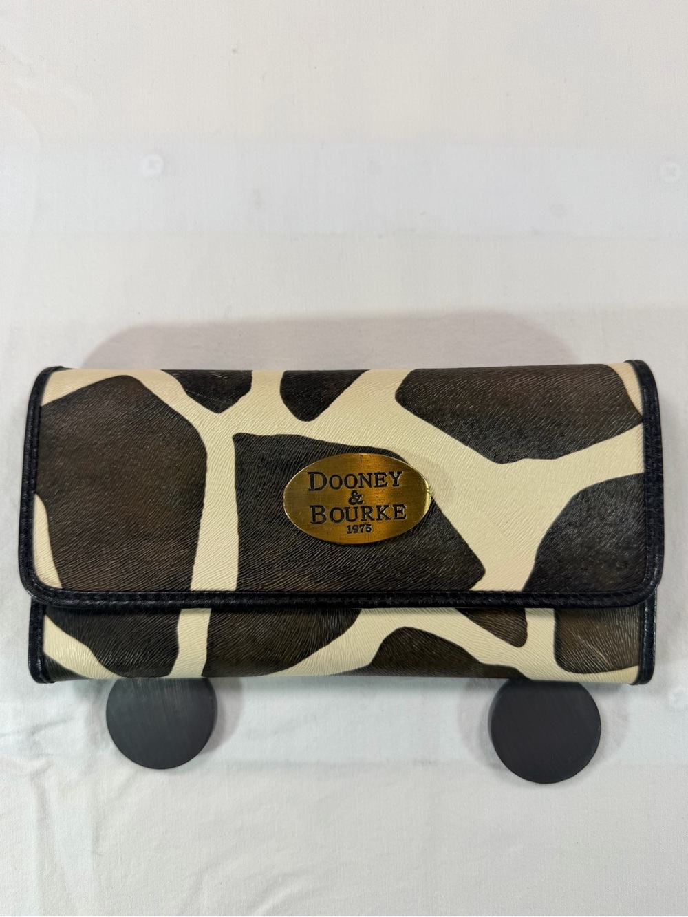 Vintage Dooney & Bourke 1975 Cow Print Leather Continental Wallet Black White
